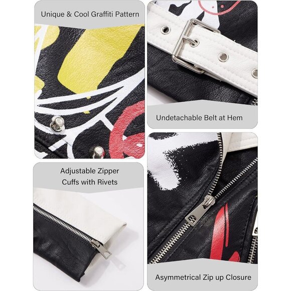 🆕 Women White Trendy Faux Leather Jacket Rivet Spring Winter Fashion Clothes - Picture 4 of 6